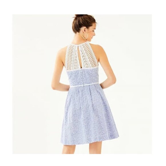Lilly Pulitzer Tori Dress Size 8 Crew Blue Floral Eyelet NWT - Picture 3 of 15